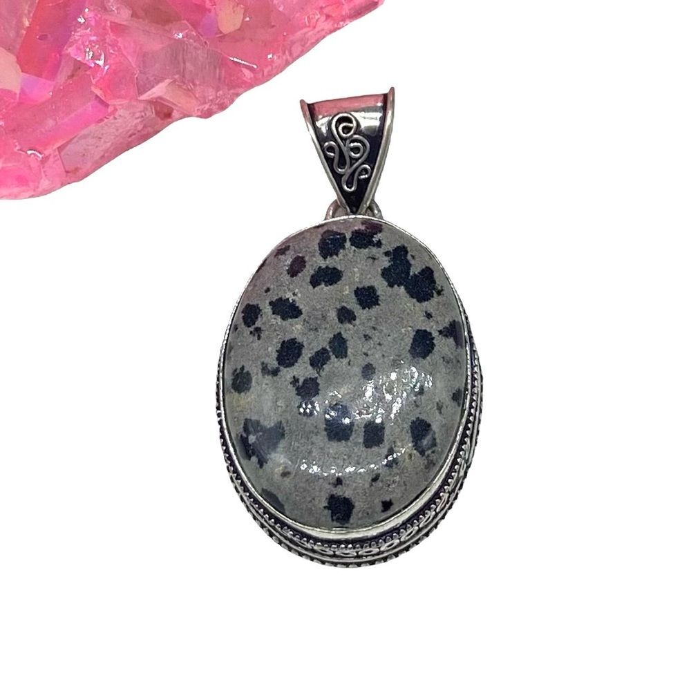 Dalmatian Jasper Necklace Pendant 925 Sterling Silver Overlay Oval Stone